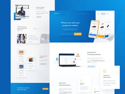 💼 eCommerce Automation Platform — homepage app application blue cards clean ecommerce homepage landing page layout minimal mobile orange product saas simple typography ui ux web website