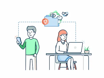 End Users Collab character collaboration communication design design document end user illustration marketing design outline technology user experience