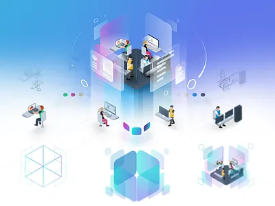 Behind of the Illustration 3d app concept design development flat future illustration image isometric vector web