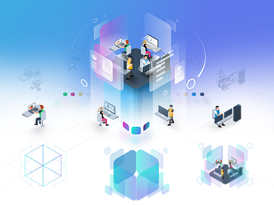 Behind of the Illustration 3d app concept design development flat future illustration image isometric vector web