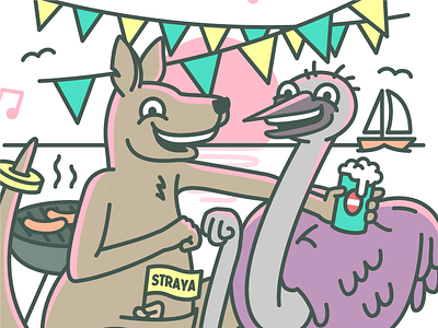 Straya australia bbq beer emu illustration kangaroo kookaburra prawn straya sunset vector