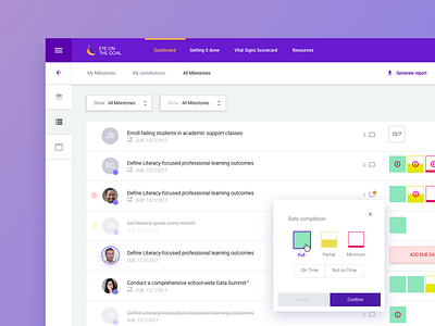 EOTG Milestone view app application clean dashboard layout modern tool ux web website