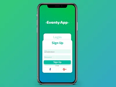 Eventy App Sign Up Screen event app ios iphone x login screen signup task