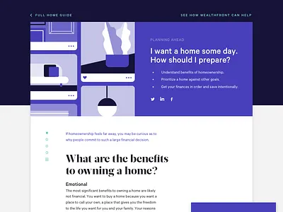 Planning Ahead finance guide home illustration landing page marketing persona purple