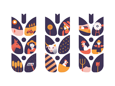 Farm Life animals chicken country cow farm farmers illustration miguel mule people sunflower wheat