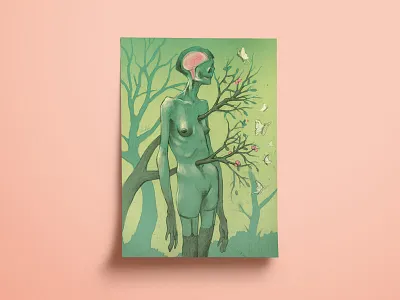 Once you're born blossoms body brain cherry flowers illustration life nature tree