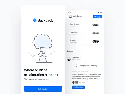 Backpack button cards cta feed header illustration list mobile onboarding social white