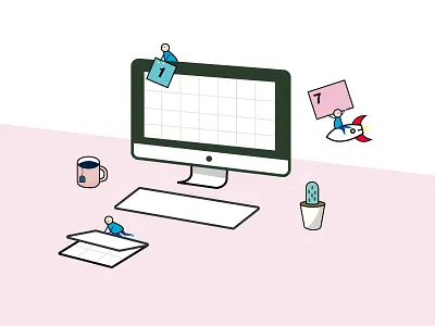 Office Space Illustration cactus characters coffee desktop illustration screen