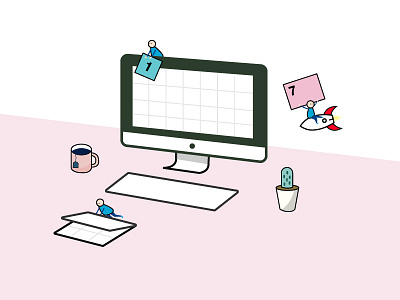 Office Space Illustration cactus characters coffee desktop illustration screen