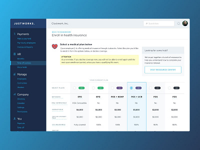 Medical Plan Selection design health hr insurance product ui userinterface
