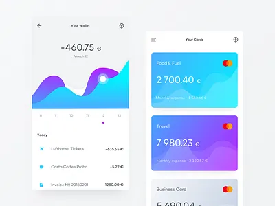 Banking App UI Exploration app bank banking calendar card cards clean gradient graph money transactions ui