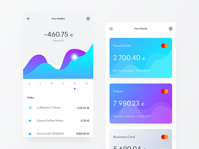 Banking App UI Exploration app bank banking calendar card cards clean gradient graph money transactions ui