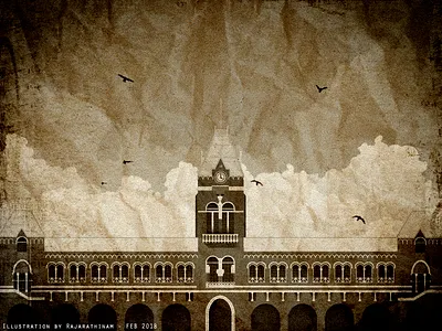 Chennai Central railway station (Vintage) chennai illustration landscape railway station vintage