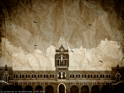 Chennai Central railway station (Vintage) chennai illustration landscape railway station vintage