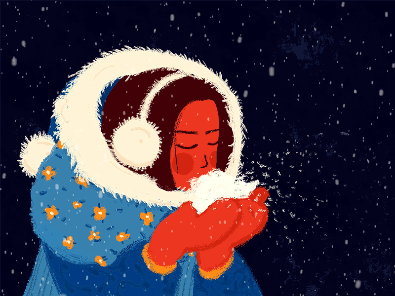 Day8 Snowy Days blue gif girl illustration red snow snowy