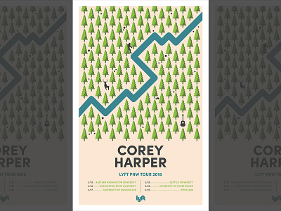 Lyft PNW Tour Gig Poster concert corey harper gig poster illustration lyft music northwest pacific northwest pnw river sasquatch tour trees