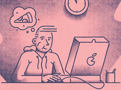 Thinkin' / Lunchin' / Workin' balance computer illustration pizza texture work