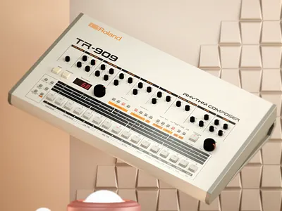 Roland TR-909 3d 80s 909 cinena 4d drum machine house illustration pastel render retro roland techno
