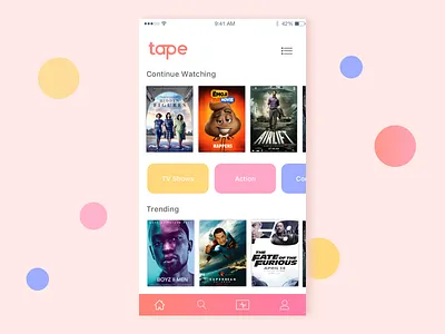 Home screen of Tapenet discover home movies screen search tapenet watch