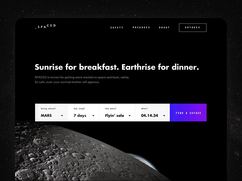 SPACED CHALLENGE – Homepage Concept challenge dann desktop entry gif homepage motion petty space spaced spacedchallenge