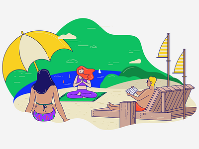 Relaxation bay beach beach chair bikini reading relaxing summer umbrella water wind yoga