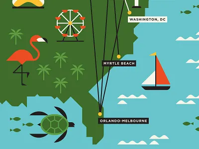 Porter Airlines ferris wheel fish flamingo map sailboat sea turtle waves