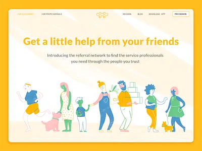 Illustration for the household network app website app character design dog family hero household illustration landing page network texture web