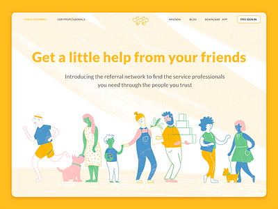 Illustration for the household network app website app character design dog family hero household illustration landing page network texture web