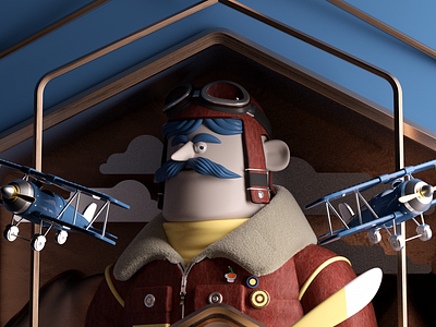 PILOT! c4d character man mr octane persona pilot plane render