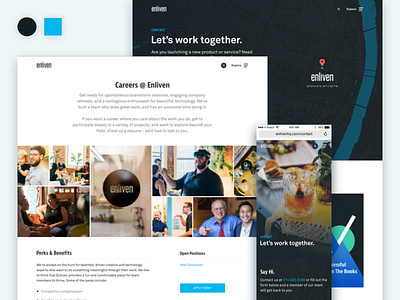 Enliven Careers & Contact career page careers careers site clean company website contact form contact page desktop map mobile ui website