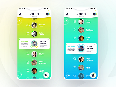 VONO App app application cards color design gradient interface mood navigation profile ui ux