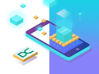 DECENT Core illustration blockchain core crypto decent device distribution isometric payments