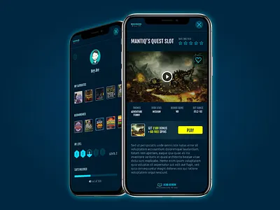 DIS revamp blue dark game gamification mobile neon profile ui ux
