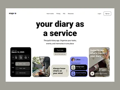 Smart Diary Website Design calendar integration daily planner diary digital journal event scheduling interactive design mindfulness productivity tool smart diary smart reminders task manager task organization time management typography ui design user experience user friendly ux design web design website