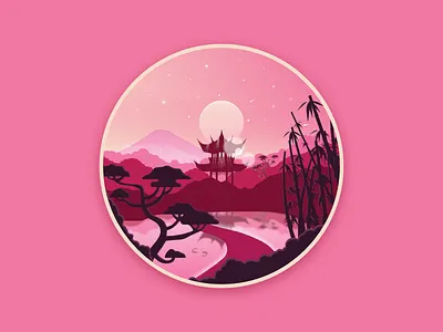 Japan landscape badge #1 (Alt) badge design illustration imagination japan landscape sun sunrise sunset vector