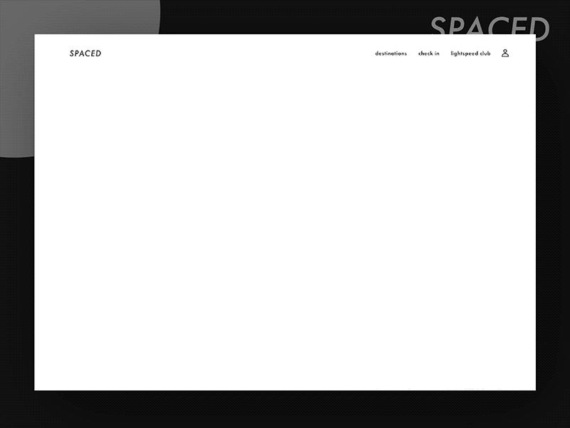 SPACED challenge Homepage animation booking flight interaction space spaced spaced challenge travel