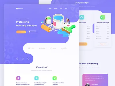 ProPaint Landing Page Explorations color homepage illustration isometric landing page paint plan service simple ui website white