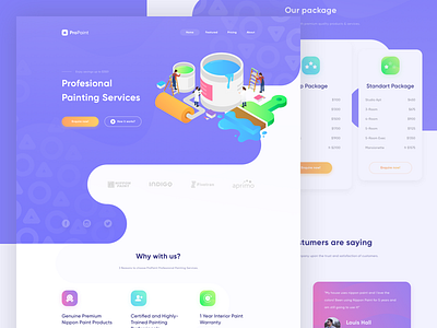 ProPaint Landing Page Explorations color homepage illustration isometric landing page paint plan service simple ui website white