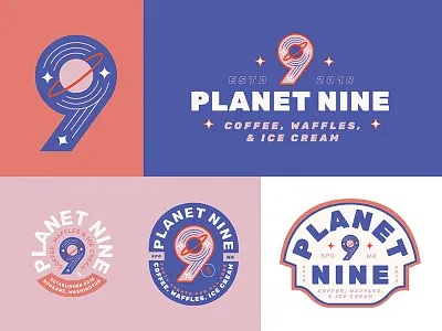 Planet 9 badge branding color palette design lettering logo
