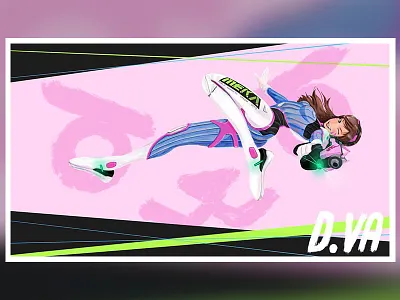 Winky Face d.va illustration overwatch pink procreate