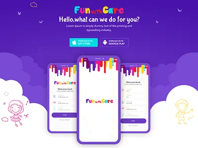 Fun With Care app babycare app branding daycare app design icon logo typography ui ux vector web