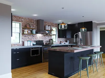 Kitchen Rendering 00684 3d kitchen model rendering stools