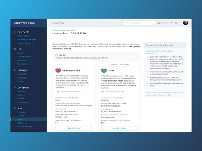 HSA & FSA Learn Page dashboard design fsa health hr hsa insurance product ui userinterface