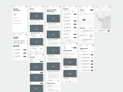 Travel app wireframes app experience greyscale travel ui ux wireframes