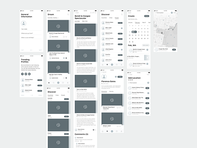Travel app wireframes app experience greyscale travel ui ux wireframes