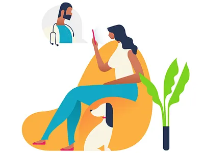 Personal Coach call conference couch doctor dog dribbble girl illustration plant sitting ui video