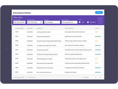 Health Care Admin Tablet data entry filters health care listing tablet