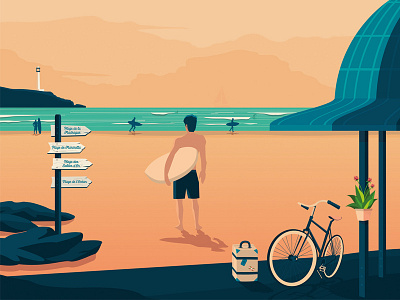 Anglet France - Retro Travel Poster Illustration beach france geometry illustration interior design landscape skyline surf vector