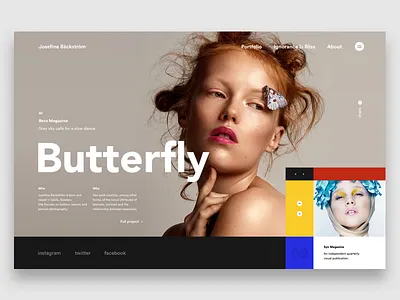Josefine Bäckström - Butterfly art design landing minimalism mondrianizm page photo slider ui ux webdesign