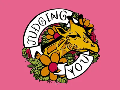 Judging you giraffe illustration sticker tattoo